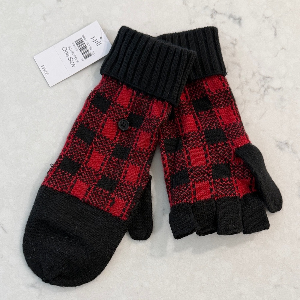 J. Jill Scarlet and Black Knit Gloves